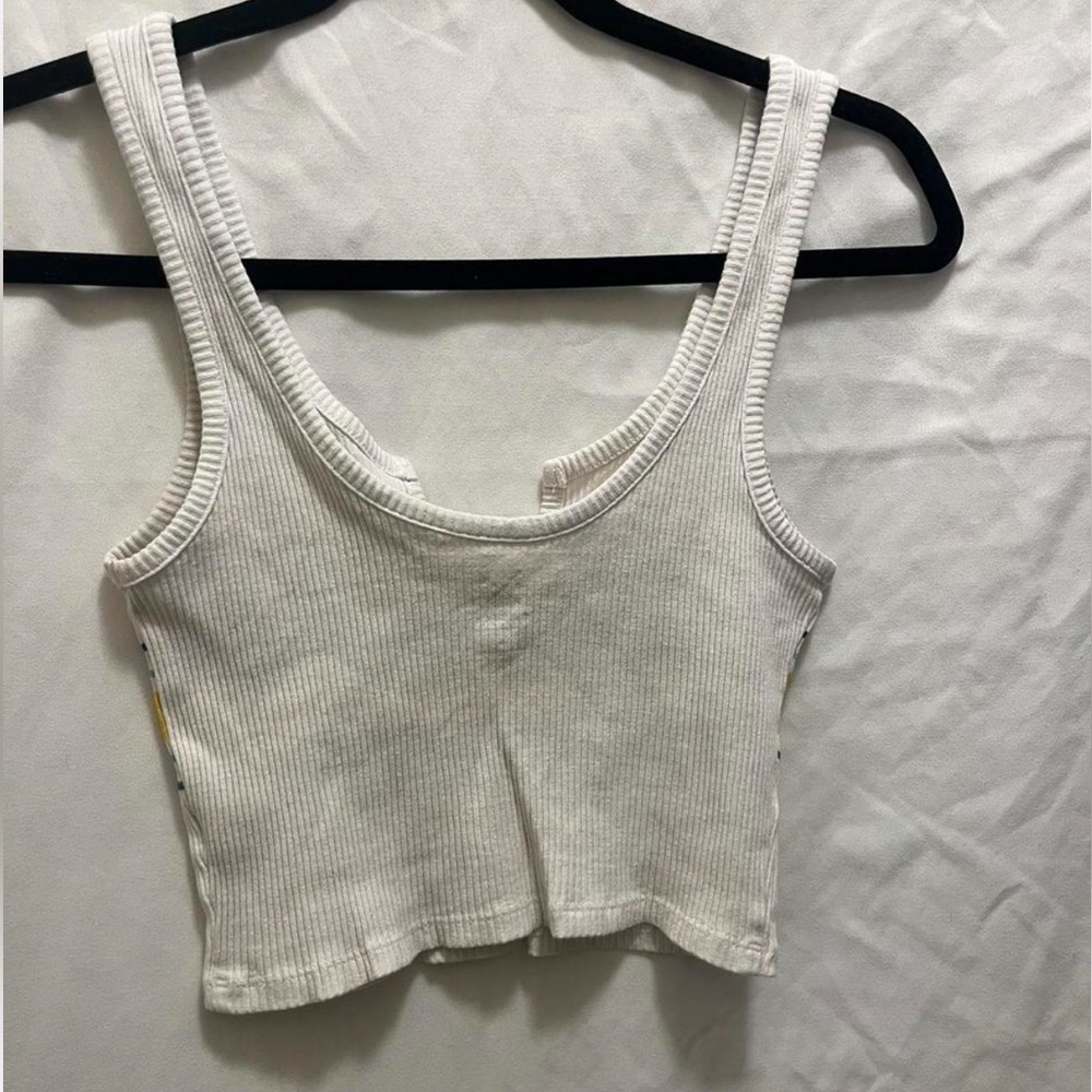 Super cute yellow, blue, and white cropped tank.
